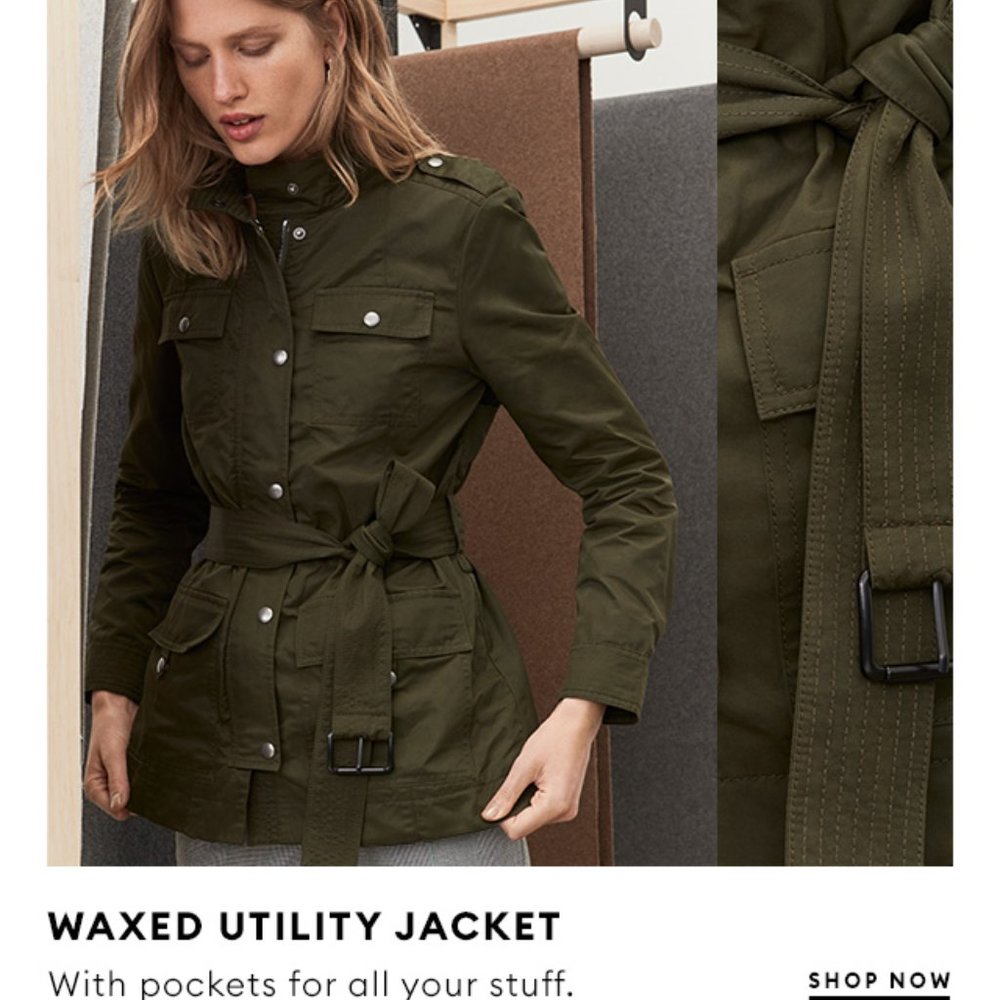 Army Green Banana Republic Waxed Cotton-Blend Utility Jacket, L